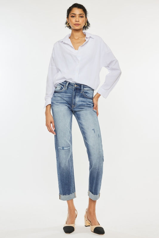 Kancan High Rise Cuffed Straight Jeans