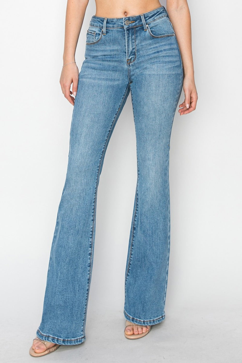 RISEN Mid Rise Flare Jeans with Pockets