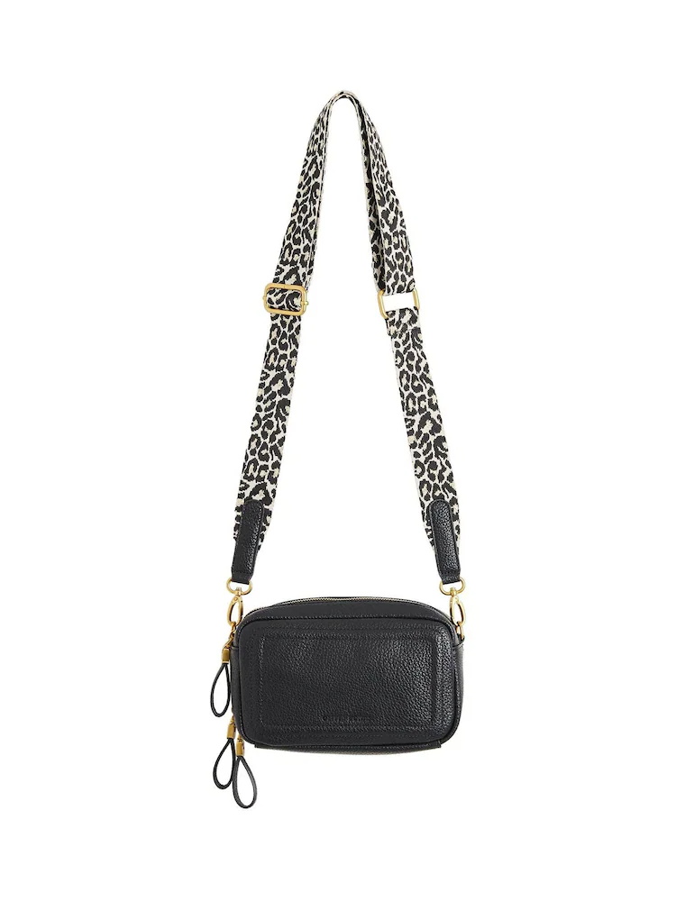 Oliver Bonas Black Leopard Print Strap Simen Cross-Body Bag