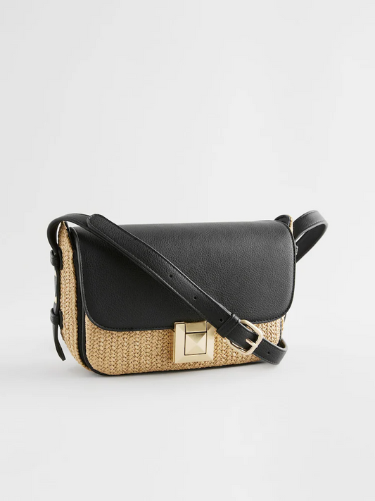 Black Raffia Cross-Body Bag