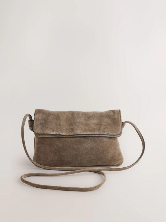 Tan Brown Suede Flap Cross-Body Bag