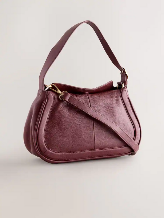 Burgundy Red Leather Curve Cross-Body Bag