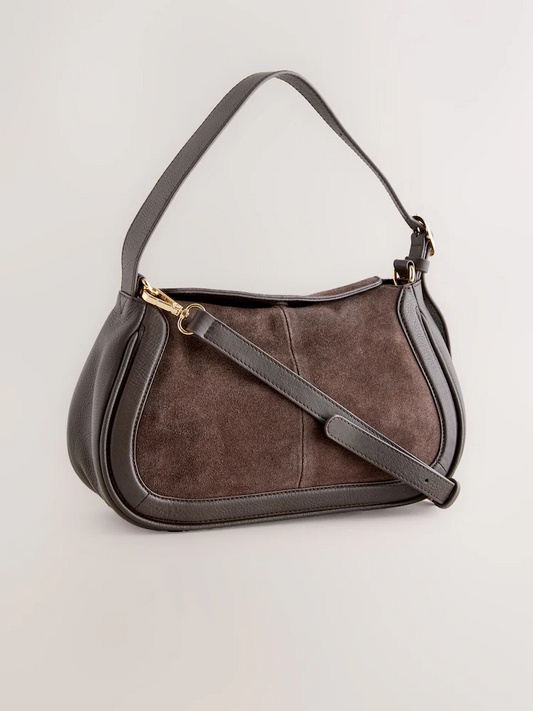 Chocolate Brown Leather Curve Cross-Body Bag