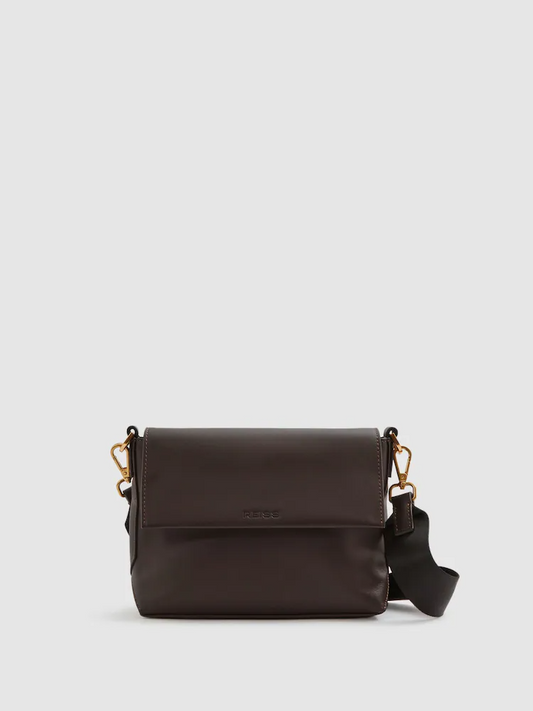 Reiss Chocolate Selena Leather Flap Crossbody Bag