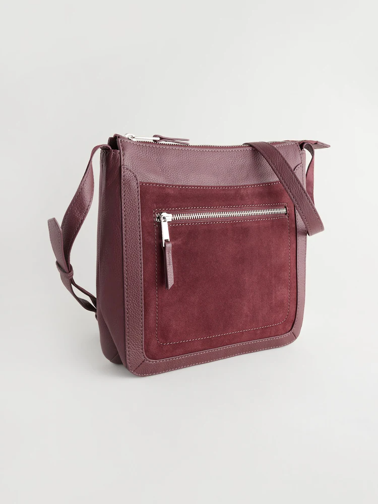 Berry Red Leather Pocket Messenger Bag