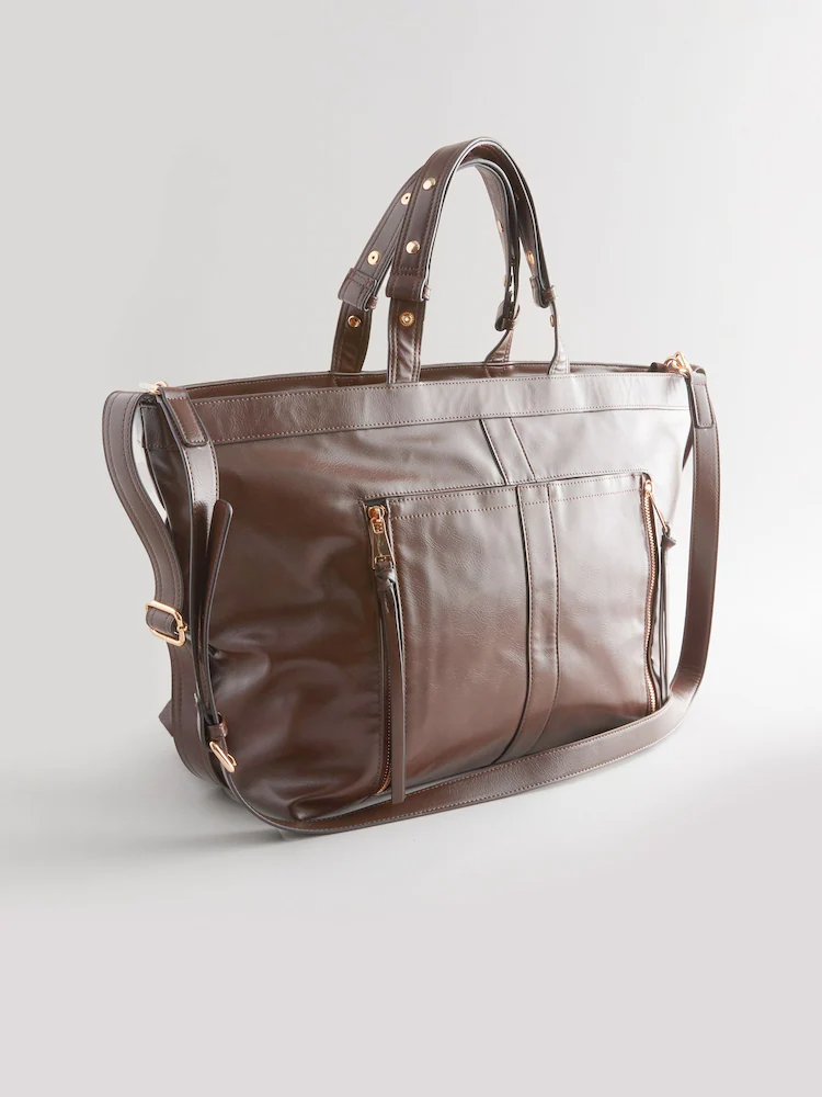 Chocolate Brown Casual Zip Grab Bag