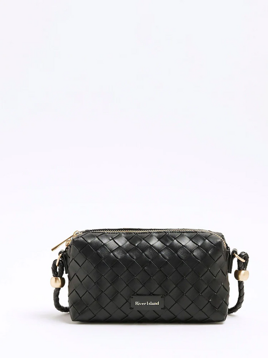 River Island Black Weave Cross-Body Bag