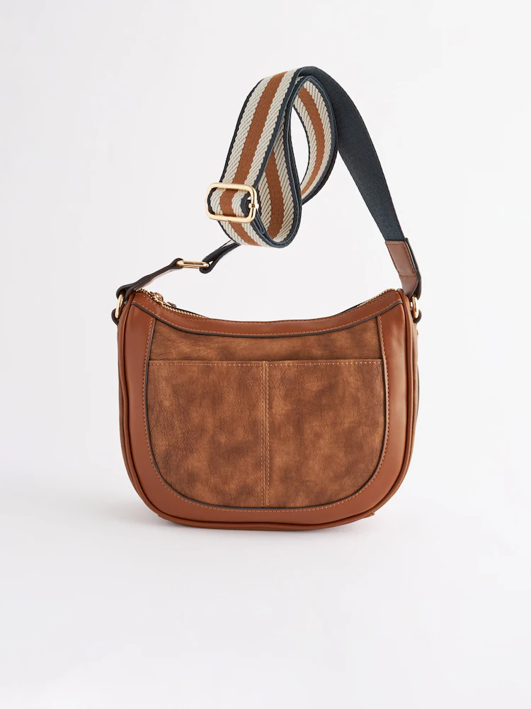 Tan Brown Cross-Body Saddle Bag