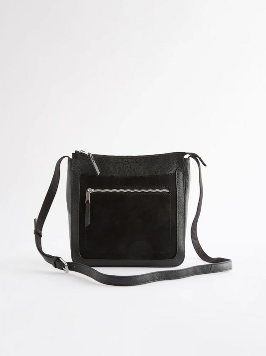 VONALZO Black Leather Pocket Messenger Bag