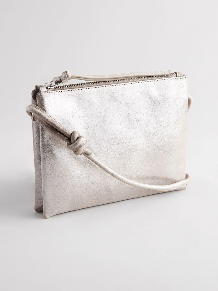 Silver Leather Cross-Body Bag