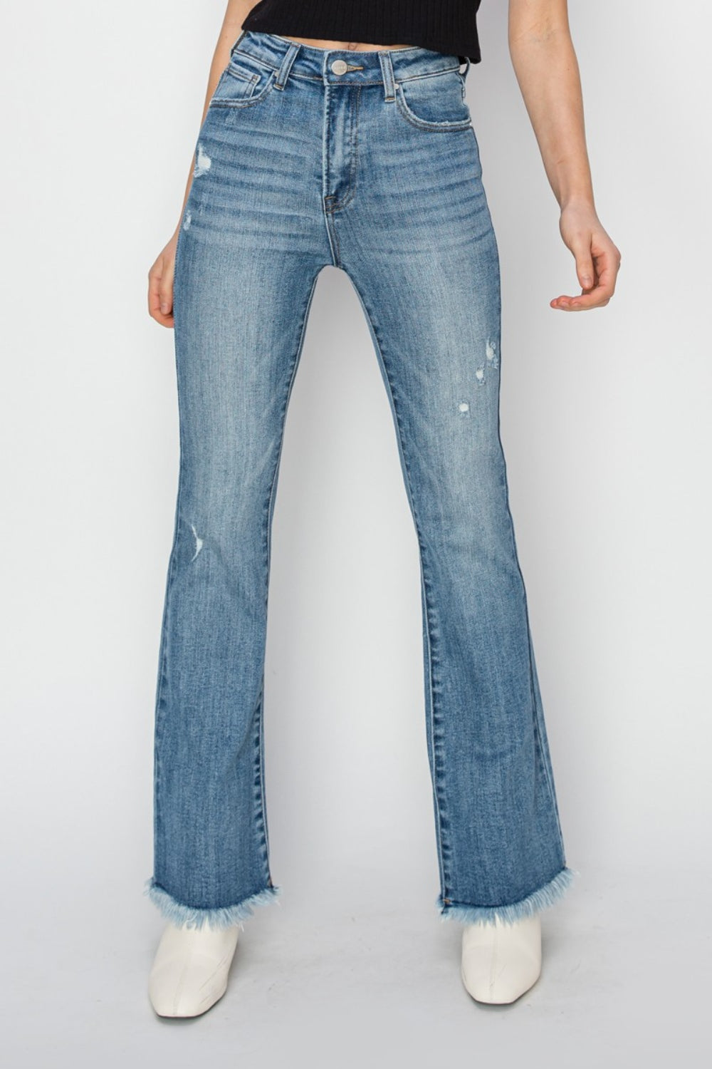 RISEN High Rise Frayed Hem Bootcut Jeans